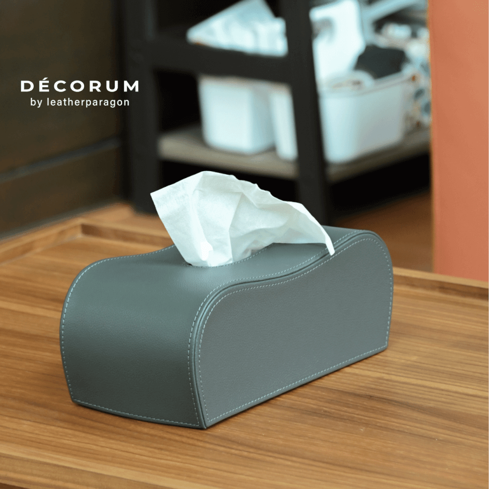 กล่องหนังใส่ทิชชู่ กล่องหลังหยัก Decorum 26x12x13 cm สีน้ำตาล_1